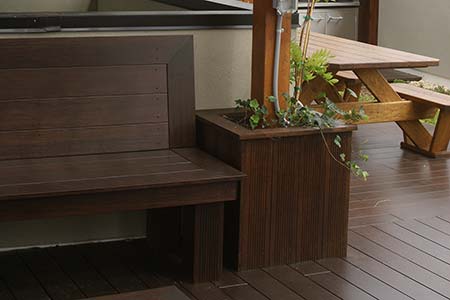 Bamboo bench, planter and decking