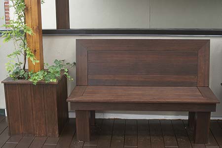 Bamboo bench, planter and decking