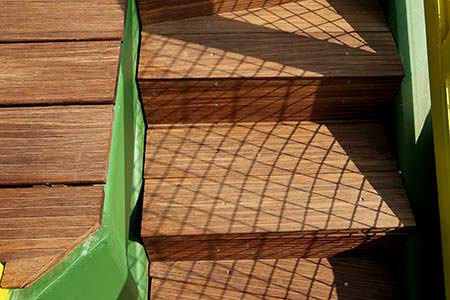 Closeup of exterior bamboo decking used on stairs