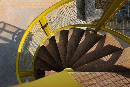 Closeup of outdoor bamboo decking used in spiral staircase