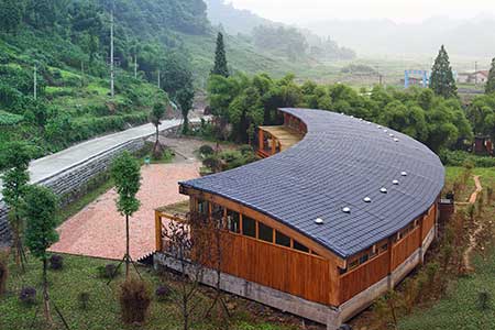 Exterior bamboo decking and siding at Chengdu Ankang Park