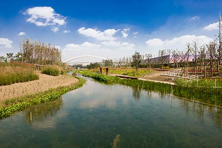 dassoXTR fused bamboo decking used in a walkway at Shanghai Houtan Park
