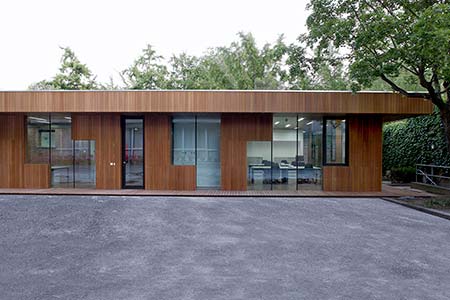 Bamboo siding used in exterior of Swiss Embassy building