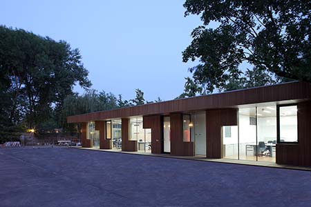 Bamboo decking and siding used on exterior of Swiss Embassy building