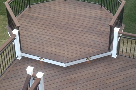 Aerial view of octagonal section of deck constructed with dassoXTR fused bamboo decking