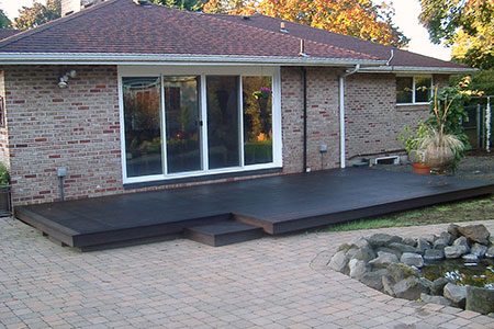 Backyard patio at private residence constructed with dassoXTR fused bamboo decking
